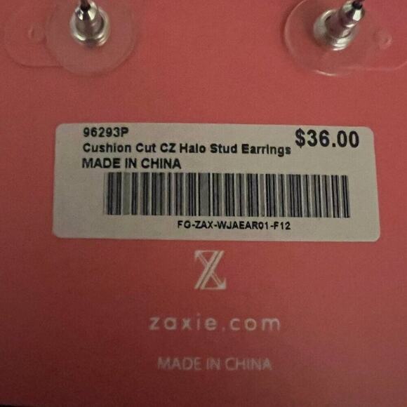 Zaxie By Stephanie Taylor Cubic Zarconia Cushion Cut CZ Halo Stud Earrings NWT - Picture 3 of 6